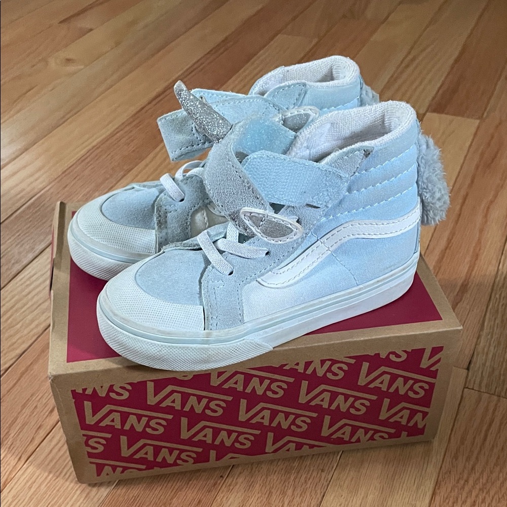 Vans High Top Unicorn Sneakers Toddler Girls 8.5 Blue White Canvas